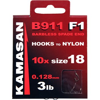 Kamasan B911 F1 Barbless Spade End Hooks To Nylon 1